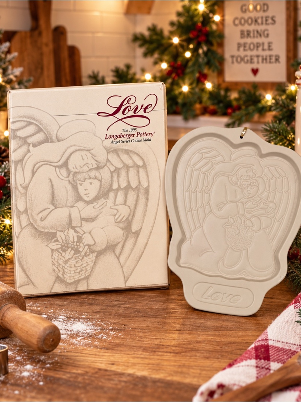 1995 Longaberger “Love” Angel Cookie Mold w/ Original Box and Ribbon